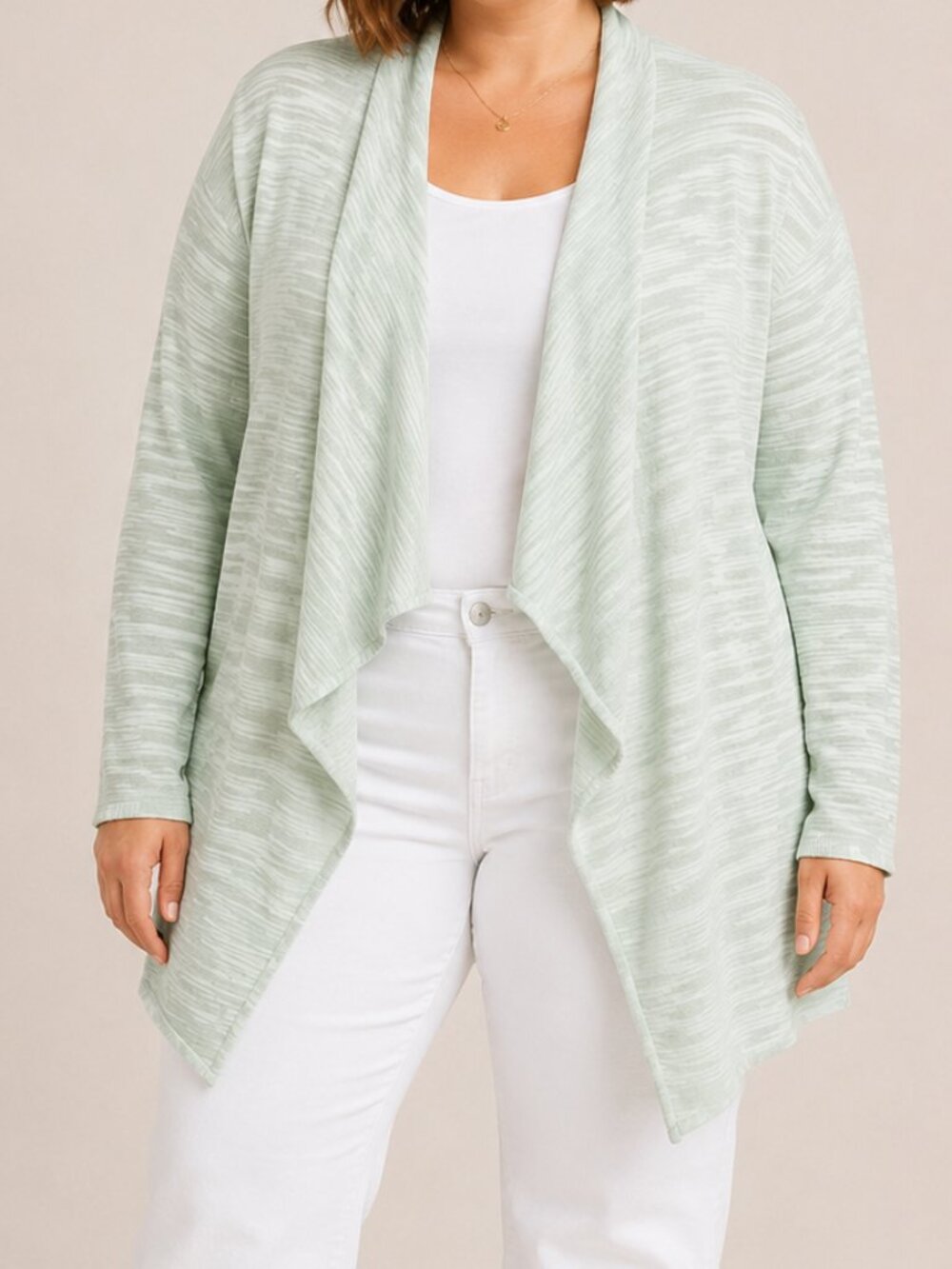 Lane Bryant Cardigan 18/20 Mint Green Open Front Waterfall Lightweight Slub Knit